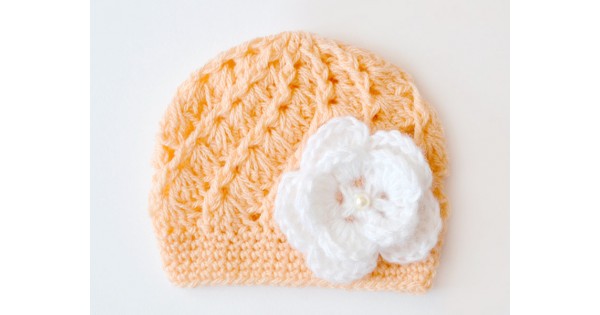 Cap In Orange Color With Bow In Red Color For New Born Baby Girl main image 1